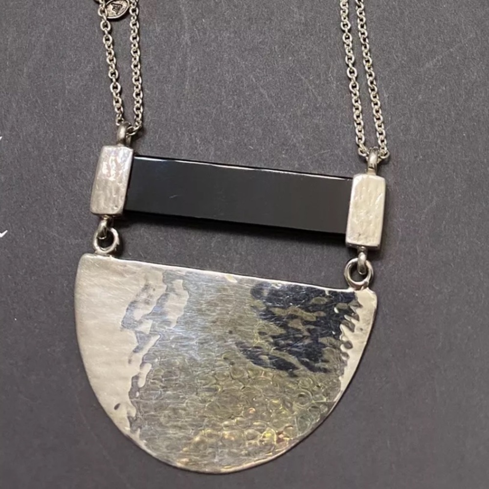 Silpada Vintage Sterling Silver Onyx Large Half Moon Pendant Necklace.